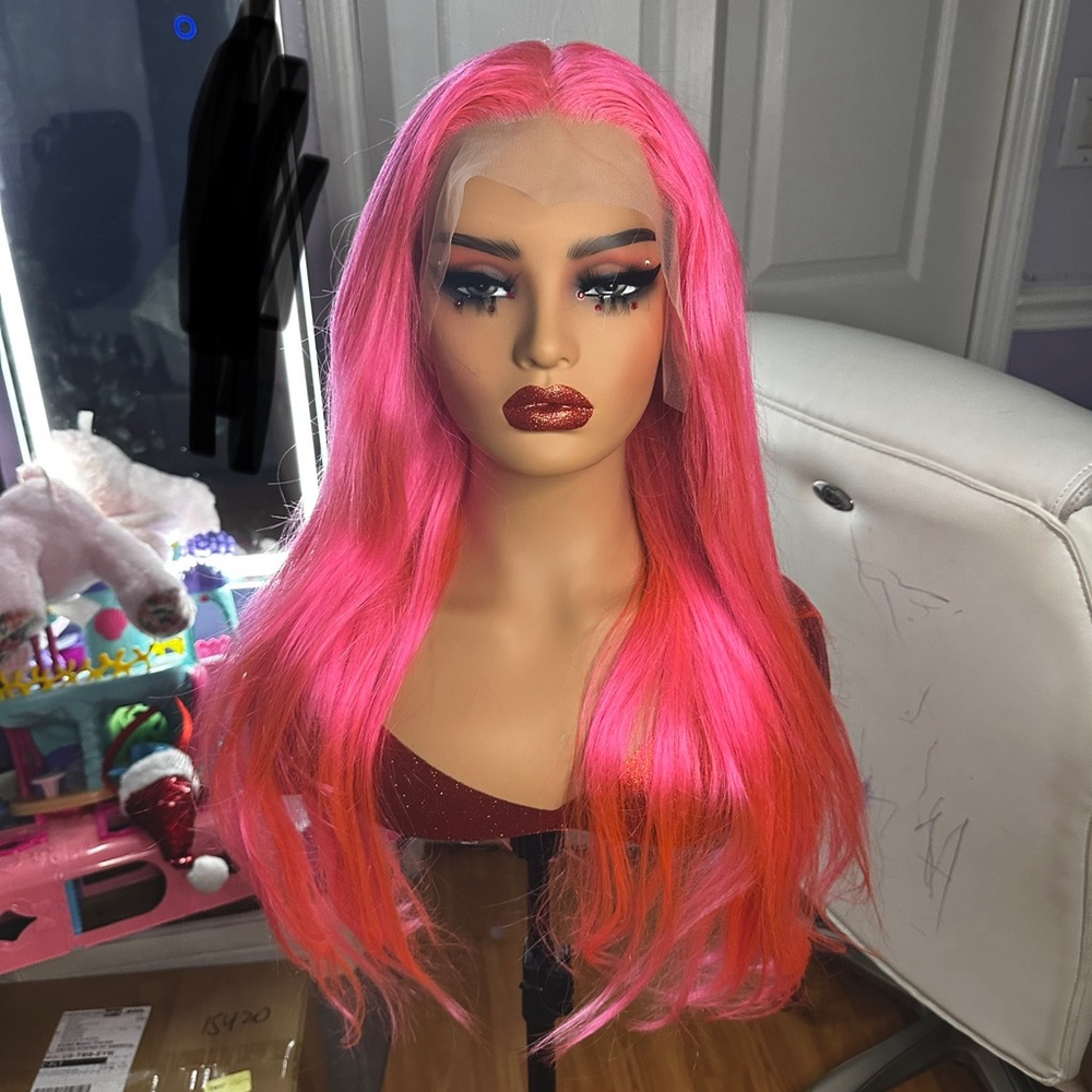 Human hair wig pink